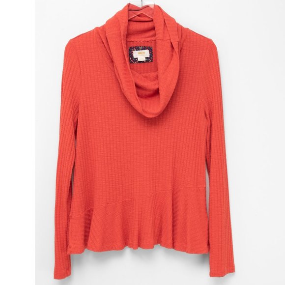 Maeve Anthropologie Addie Pullover Long Sleeve Ruffled Hacci Orange Size Large - Picture 2 of 7